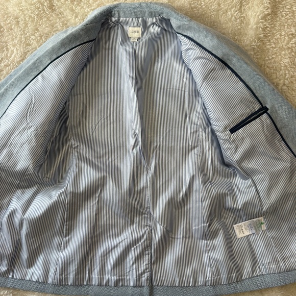 J Crew Factory Blue Herringbone One Button Blazer Linen Cotton Preppy Size 8 - Picture 11 of 14